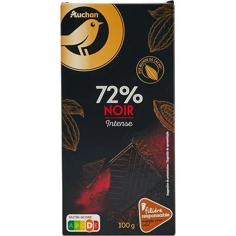 chocolat  noir 72%  filière auchan  gourmet  "cultivons le  bon"