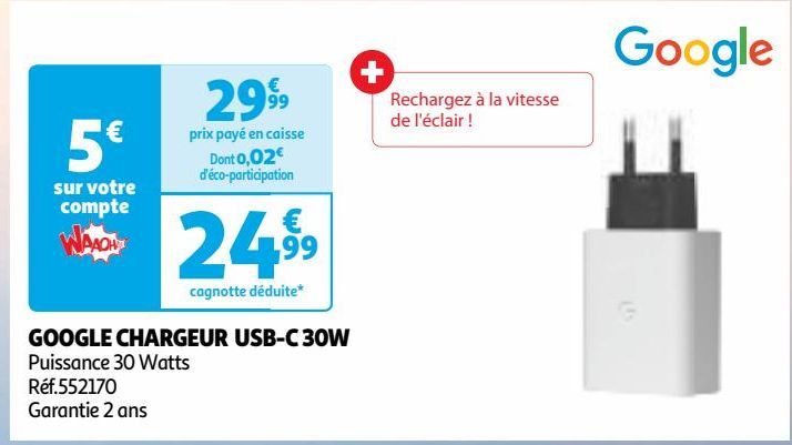 GOOGLE CHARGEUR USB-C 30W