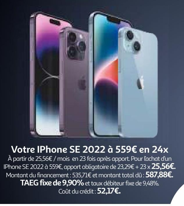 Votre IPhone SE 2022 à 559€ en 24x