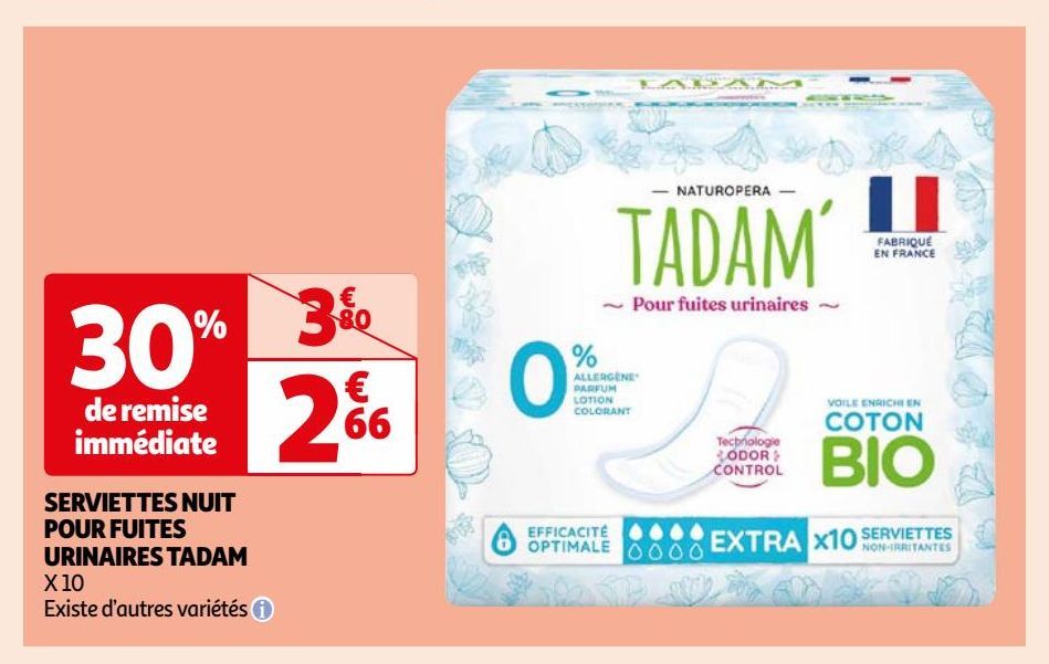 SERVIETTES NUIT POUR FUITES URINAIRES TADAM 