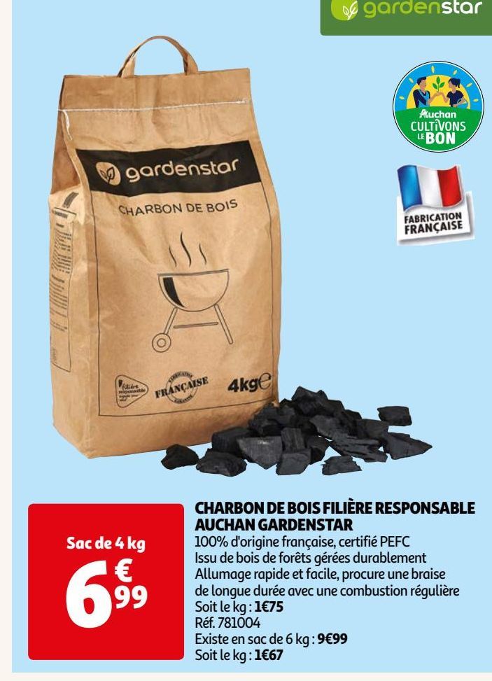 CHARBON DE BOIS FILIÈRE RESPONSABLE AUCHAN GARDENSTAR 