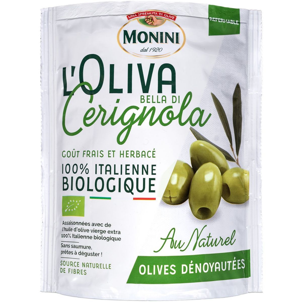 OLIVES VERTES DÉNOYAUTÉES BIO MONINI 