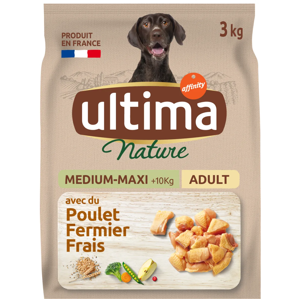 croquettes pour chien medium maxi au poulet ultima nature 