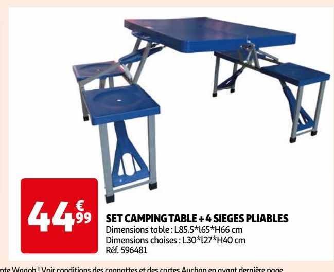 SET CAMPING TABLE + 4 SIEGES PLIABLES