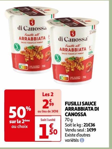 FUSILLI SAUCE ARRABBIATA DI CANOSSA 