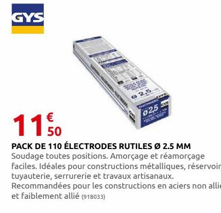 Pack de 110 electrodes rutiles 2.5MM