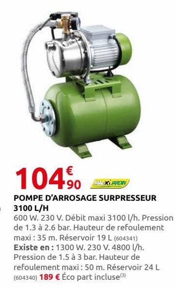 pompe d´arrosage surpresseur 3100 L/H