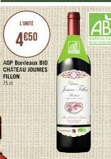 L'UNITE  4€50  AOP Bordeaux BIO CHATEAU JOUMES FILLON 75 cl 