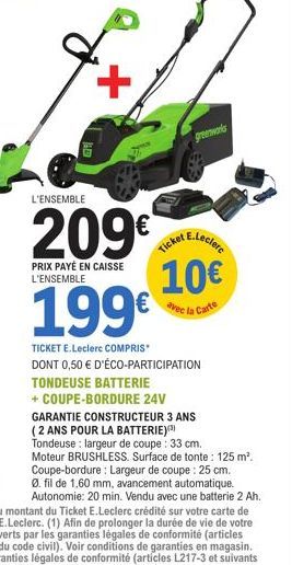 +  L'ENSEMBLE  209€  PRIX PAYÉ EN CAISSE L'ENSEMBLE  greenwords  10€  avec la Carte 