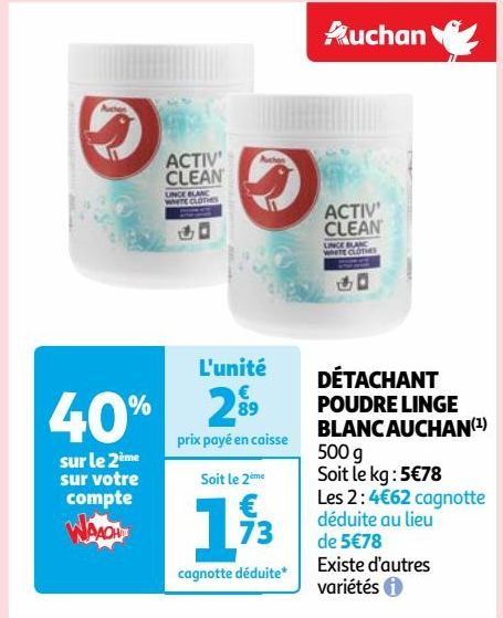 DÉTACHANT POUDRE LINGE BLANC AUCHAN