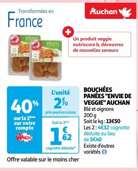 BOUCHÉES PANÉES "ENVIE DE VEGGIE" AUCHAN