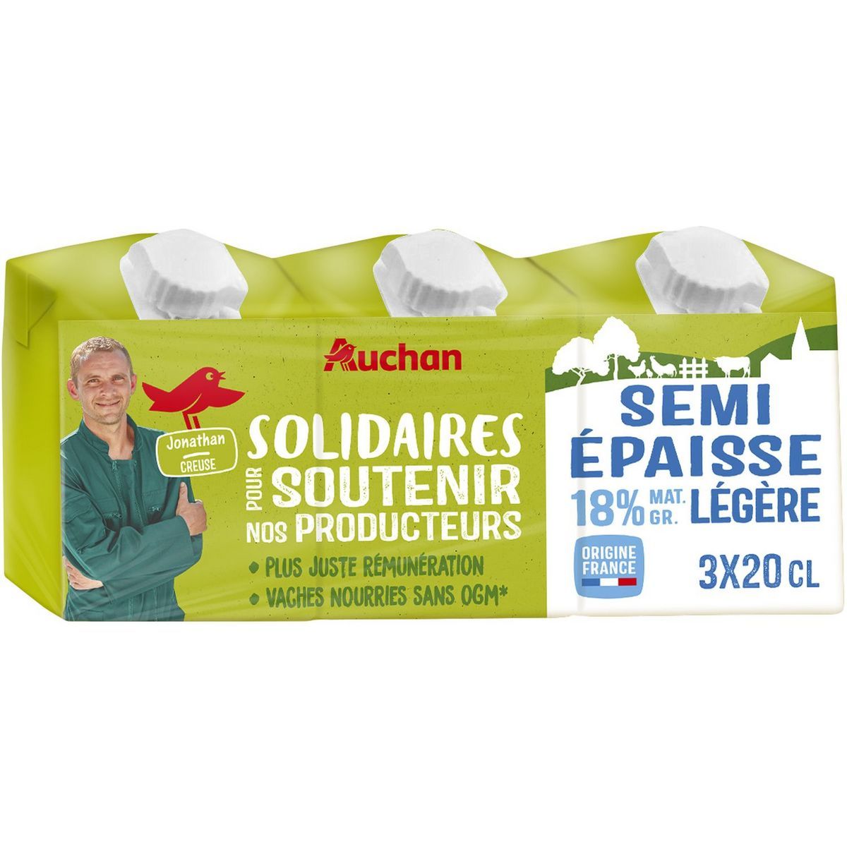 CRÈME UHT SEMI ÉPAISSE LÉGÈRE AUCHAN SOLIDAIRES