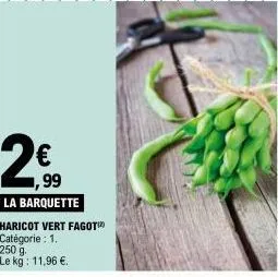 2€  ,99  la barquette  haricot vert fagoti  catégorie : 1. 250 g  le kg: 11,96 €. 