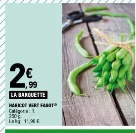 2€  ,99  la barquette  haricot vert fagoti  catégorie : 1. 250 g  le kg: 11,96 €. 