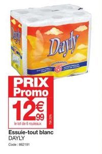 PRIX Promo  126  €  le lot de Brouleaux  Essuie-tout blanc DAYLY Code: 862191  Dayly  GAR 