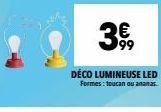 3,€  99  DÉCO LUMINEUSE LED  Formes : toucan ou ananas. 