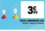 3,€  99  déco lumineuse led  formes : toucan ou ananas. 
