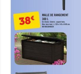 38€  MALLE DE RANGEMENT 300 L  En résine Coloris: aspect bois. Dimbors tout: L 120x145x60 cm 