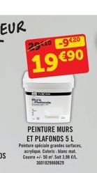 29-10 -9-20  19 €90  PEINTURE MURS  ET PLAFONDS 5 L Peinture spéciale grandes surfaces. acrylique Coloris Manc mat Cour+/-50 m² Sat 1.8 3601029060629 