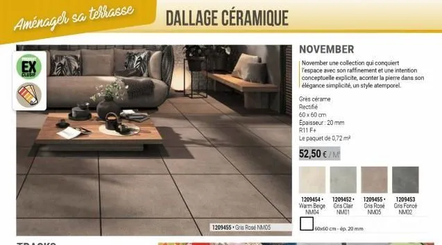 aménager sa terrasse  ex  clus  dallage céramique  1209455 gris rose nmd5  november  november une collection qui conquiert l'espace avec son raffinement et une intention conceptuelle explicite, aconte