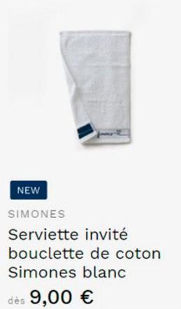 NEW  SIMONES  Serviette invité bouclette de coton Simones blanc  des 9,00 € 