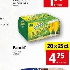 panaché  0,5 % vol. 5613231  fok  perlembag  panache  20 x 25 cl  4.75  11-0,95€ 