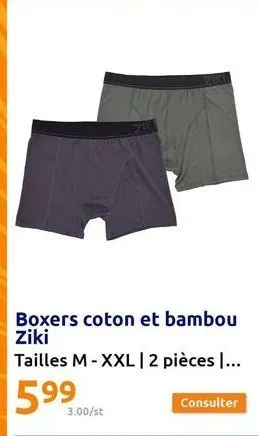 boxers coton et bambou ziki  tailles m - xxl | 2 pièces ...  59⁹  3.00/st  tan  