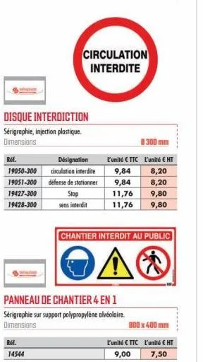 réf.  19050-300  19051-300  19427-300  19428-300  disque interdiction  sérigraphie, injection plastique. dimensions  ref.  14544  circulation interdite  désignation  circulation interdite  défense de 