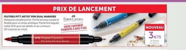 FEUTRES PITT ARTIST PEN DUAL MARKERS  Marqueurs double pointe. Pointe pinceau souple et  flexible pour un rendu artistique. Pointe fine baguée métal (0.8) pour les détails et les contours. 30 nuances 