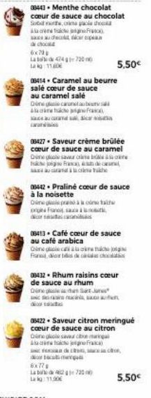 6x720 La  La 11.60  08443 Menthe chocolat  cœur de sauce au chocolat Sobel ruthimaale uhoccien  F  474720  la Fra  scaucasic  08414 Caramel au beurre salé cœur de sauce au caramel salé  Diab  fic p  0