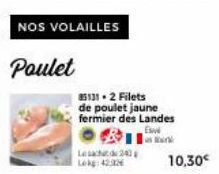 Poulet  NOS VOLAILLES  Lesachte 24) Lokg: 42024  85131.2 Filets de poulet jaune fermier des Landes  Es  k 