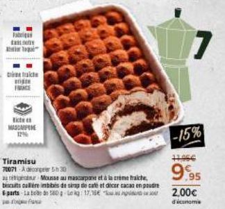 Fabri  EX  bloga  trakte  miste  FRANCE  licen MASCARPONE 12%  70071 Adcorer 5h30  Mousse au mascarpone et à la crème fraiche, biscuits care imbibés de sirop de caté et décer cacao en poudre parts at 