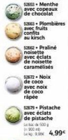 52553 Menthe avec copeaux de chocolat  52663 Plombières  avec fruits confits au kirsch  52662- Praliné noisette avec éclats de noisette caramélisés  52672- Noix de coco avec noix de coco rapée  52679 