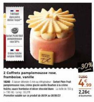 Fabriq dast Arqu  et PLESS FRE JESNASIO 50%  tracte FRANCE  2 Coffrets pamplemousse rose. framboise, vanille  18240 Arendre 5 minunateur Sorbet Plein Frut pamplemousse rosa, crème glacée vandle Bourbo