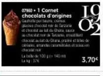 07960. 1 cornet chocolats d'origines dan pertume, ci is dit  daa  chan sa  labd 100 140 lag:37€  chacord  aculadu ghaw.prad  can  io  3.70€ 