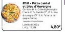 81536. Pizza cantal et bleu d'Auvergne  Gaitare 44% Crikoine France 22% Canal ADP 13%. d'Auvergne AOP 8 face de angne France  Lats  LOH 