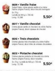 444723  08205 vanille fraise  stase, ci si ca fakta org  6x749  lang: 12.33€  5,50€  08217 vanille chocolat  c glace vaneet hectàre an france, or  6x70g-lat 420-720 lang: 12.10  08242. trois chocolats