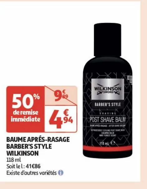 baume aprés-rasage barber's style wilkinson