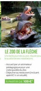 LE ZOO DE LA FLÈCHE  Une belle journée au 200, réputé pour la qualité de ses installations  Accueil par un animateur pédagogique pour une visite guidée du Zoo  -Déjeuner au restaurant (incluant apérit