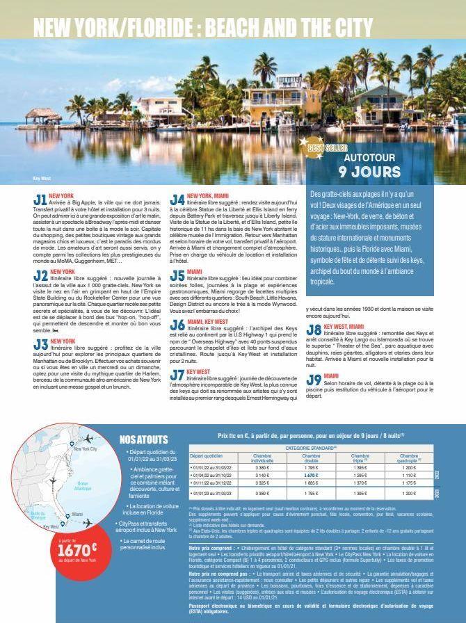 NEW YORK/FLORIDE: BEACH AND THE CITY  Key West  NEW YORK  NEW MIAMI  J1 Arrivée à Big Apple, la ville qui ne dort jamais. J4 tinéraire libre suggéré : rendez visite aujourd'hui  Transfert privatif à v