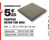 CHAPEAU PLAT  5%  CHAPEAU BÉTON TON GRIS  Dim.: L. 25 x L 25 x ép. 4,5 cm.  Chapeau plat 366615613566820  Chapin3666156135538 720 
