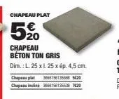 chapeau plat  5%  chapeau béton ton gris  dim.: l. 25 x l 25 x ép. 4,5 cm.  chapeau plat 366615613566820  chapin3666156135538 720 