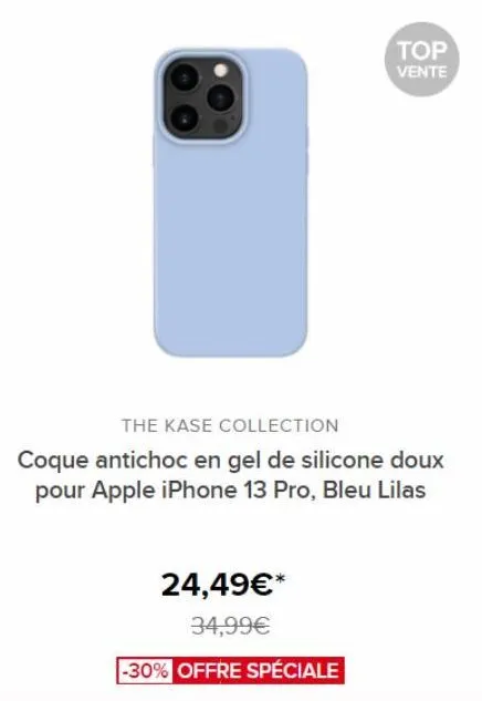 24,49€* 34,99€  -30% offre spéciale  top  vente  the kase collection  coque antichoc en gel de silicone doux pour apple iphone 13 pro, bleu lilas 