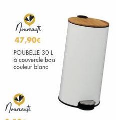 Nouveauté  47,90€  POUBELLE 30 L à couvercle bois couleur blanc 