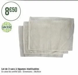 sincère  lot de 3 sacs à légumes réutilisables en coton bio certifié gets dimensions: 38x30cm 