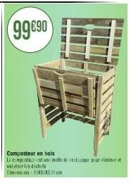 composteur en bois  le compostage est une méthode ecologique pour éliminer vanser les déchets dimensions-80x50x100 cm 