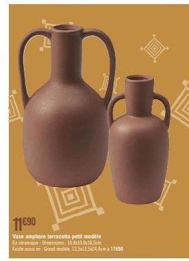11€90  Vase amphore terracotta petit modèle En céramique Dimensions: 10,8x10,8x18,5cm Existe auten: Grand modele, 125x12.5x24,4cm 1790 