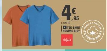 ,95 L'UNITÉ 4 TEE-SHIRT HOMME BIO  TISAIA  TABRIQUE  COTO  PARTIR DE  BIO 