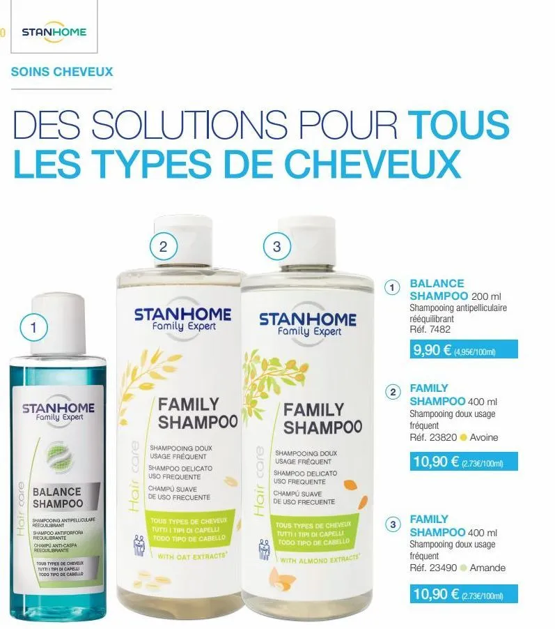 40 stanhome  soins cheveux  des solutions pour tous les types de cheveux  1  stanhome family expert  hair care  balance  shampoo  shampooing antipelliculare reequilibrant  shampoo antiforfora requilib
