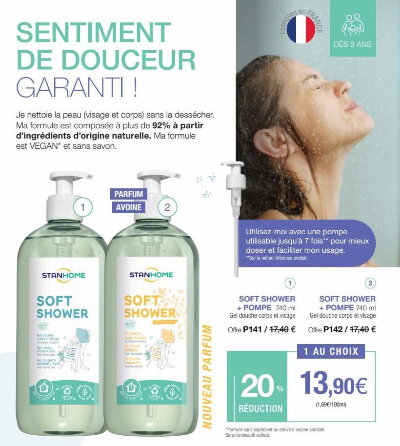 SENTIMENT DE DOUCEUR GARANTI !  Je nettoie la peau (visage et corps) sans la dessécher. Ma formule est composée à plus de 92% à partir d'ingrédients d'origine naturelle. Ma formule est VEGAN* et sans 